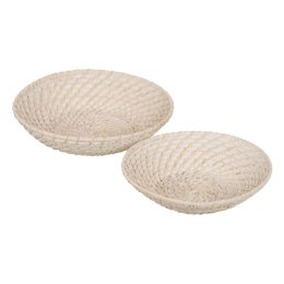 Dekoracja na Stół Biały Bambus Rattan 35 x 35 x 8 cm (2 Sztuk)