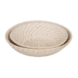 Dekoracja na Stół Biały Bambus Rattan 35 x 35 x 8 cm (2 Sztuk)