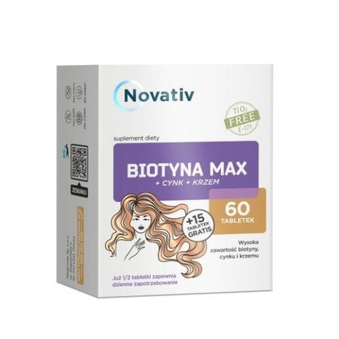 Novativ Biotyna MAX+Cynk+Krzem 60 tabletek + 15 tabletek gratis