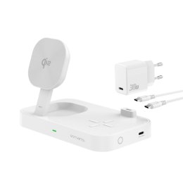 4smarts Ład. indukcyjna QI2 Trident 2w1 + USB-C + ładowarka sieciowa 30W biała/white 540998