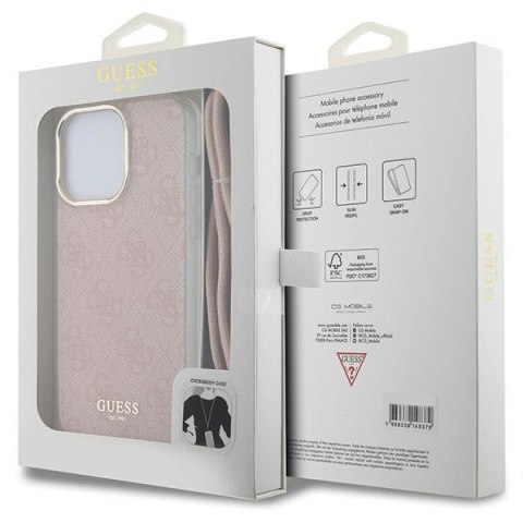 Guess GUHCP15LHC4SEP iPhone 15 Pro 6.1"różowy/pink hardcase Crossbody Cord 4G Print