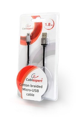 Kabel Micro USB oplot tekstylny/1.8m/czarny