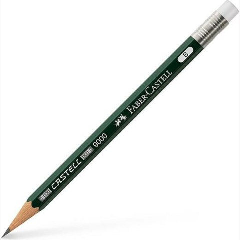 Ołówek z Gumką do Mazania Faber-Castell 9000 B Sześciokątny B (3 Sztuk)