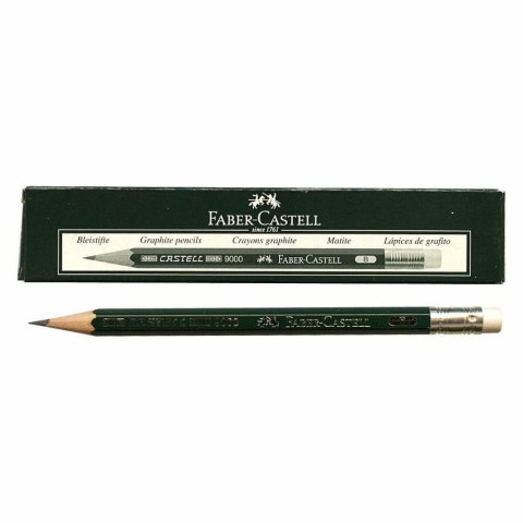 Ołówek z Gumką do Mazania Faber-Castell 9000 B Sześciokątny B (3 Sztuk)