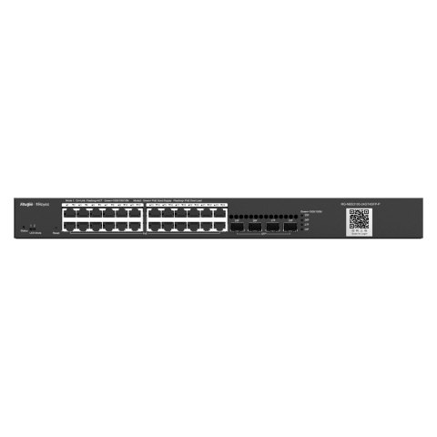 REYEE SWITCH ZARZĄDZALNY 24 PORTY 1GBIT + 4 PORTY UPLINK SFP 1GBIT | 24 PORTY POE/POE+ (370W MAX) | L2 | RACK