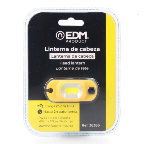 Latarka nagłowna LED EDM 36386 Cob Żółty Czarny 1 W 100 Lm