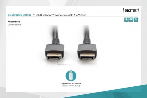 Kabel połączeniowy PREMIUM DisplayPort 8K60Hz UHD DP/DP M/M 2m Czarny