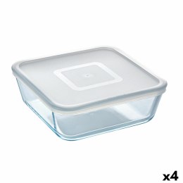 Kwadratowe pudełko na lunch z pokrywką Pyrex Cook & Freeze 2 L 19 x 19 cm Przezroczysty Silikon Szkło (4 Sztuk)