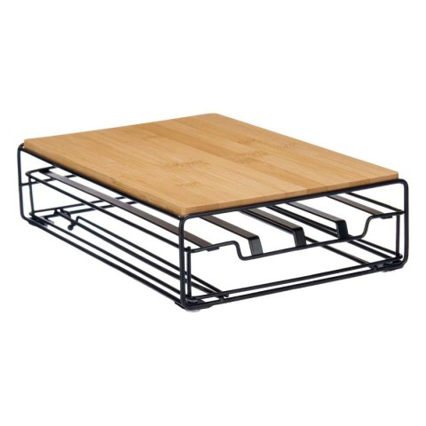 Organizer na kapsułki kawy Czarny Naturalny Metal Bambus 21 x 57 x 8,5 cm