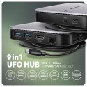 HMC-UFO Wieloportowy hub USB 9in1, 10Gbps, 2x USB-A, HDMI 4K/60Hz, M.2 NVMe/SATA, audio, PD 100W, SD/microSD, GLAN, 65cm USB-C k