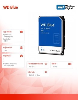 Dysk twardy WD Blue 2TB 3,5 256MB SATAIII 5400 RPM