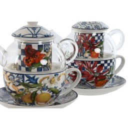 Dzbanek na herbatę Home ESPRIT Niebieski Biały Szkło Porcelana (2 Sztuk)