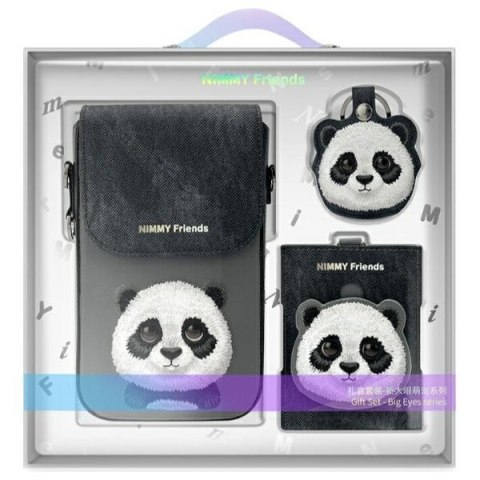 Nimmy Zestaw 3w1 torebka na telefon + portfel + etui na lokalizator czarny/black Big Eyed Pet 2.0 Panda