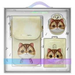 Nimmy Zestaw 3w1 torebka na telefon + portfel + etui na lokalizator khaki Big Eyed Pet 2.0 Cat