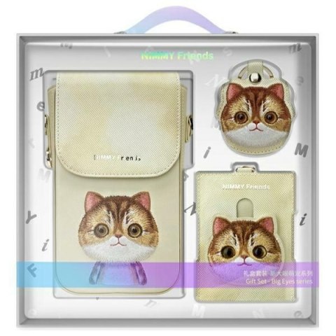 Nimmy Zestaw 3w1 torebka na telefon + portfel + etui na lokalizator khaki Big Eyed Pet 2.0 Cat