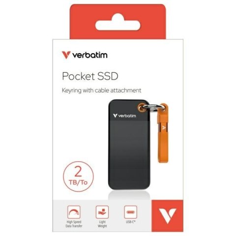 Dysk Zewnętrzny Verbatim Pocket SSD 2TB - brelok do kluczy z kablem USB-C 3.2 gen.2 czarno-pomarańczowy/black-orange 32197