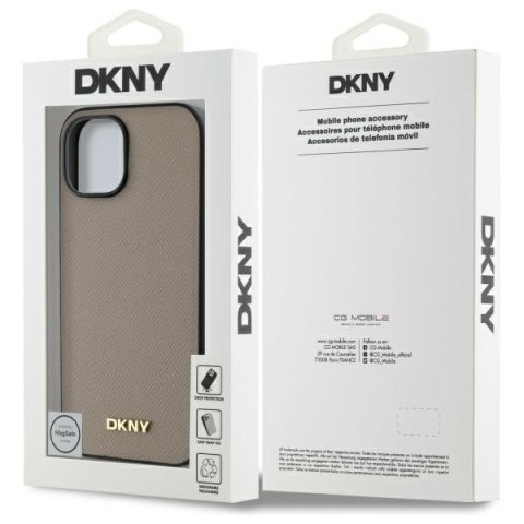 DKNY DKHMP15SPGHLME iPhone 15 6.1" beżowy/beige hardcase Grained Metal Logo MagSafe