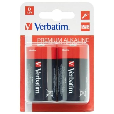 Verbatim Bateria alkaliczna D LR20 2szt czarny/black 49923