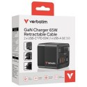 Verbatim Ładowarka sieciowa GaN 65W 2xUSB-C/USB-A + Adapter EU/UK/US czarny/black 32217