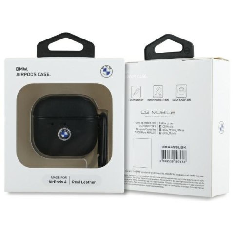 BMW BMA4SSLBK AirPods 4 / 5 cover czarny/black Geniune Leather Silver Logo