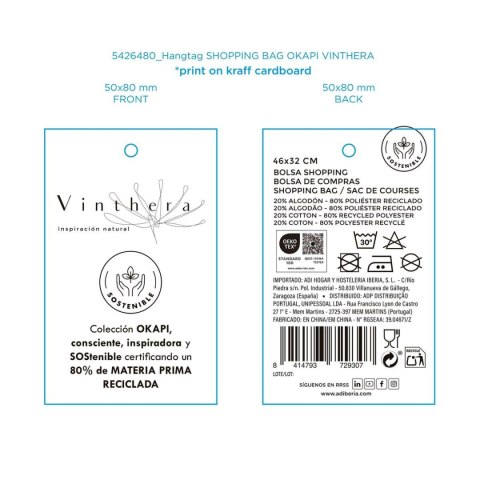 Torba na zakupy Vinthera Okapi Dwuowy 46 x 32 cm W kratkę