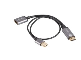 Adapter HDMI(M)-Displayport(F)4K na kablu 20cm srebrny