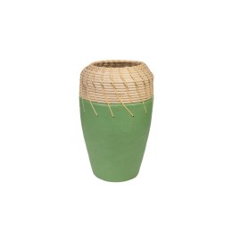 Wazon Romimex Kolor Zielony Naturalny Ceramika Rattan 20 x 30 x 20 cm