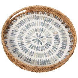 Taca Alexandra House Living Wielokolorowy Rattan Masa perłowa Okrągła 33 x 35 x 33 cm