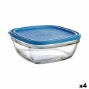 Kwadratowe pudełko na lunch z pokrywką Duralex FreshBox Niebieski 3 L 23 x 23 x 9 cm (4 Sztuk)