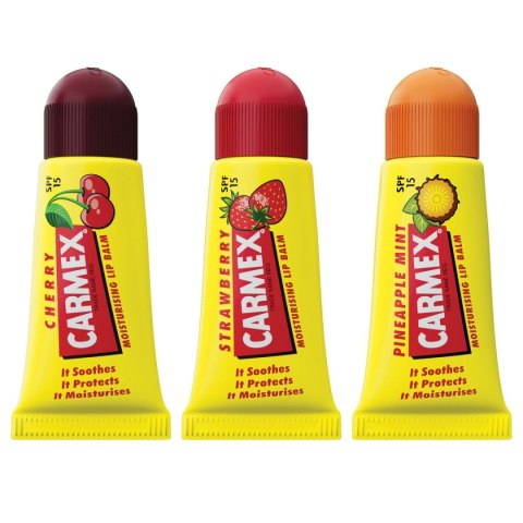 Balsam Nawilżający do Ust Carmex Triplo Truskawka Ananas 3 Części wiśniowy Spf 15