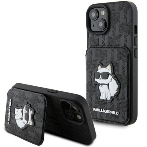 Karl Lagerfeld KLHCP15SSAKCNSCK iPhone 15 / 14 / 13 6.1" czarny/black hardcase Saffiano Cardslots and Stand Monogram Choupette