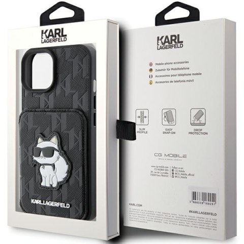 Karl Lagerfeld KLHCP15SSAKCNSCK iPhone 15 / 14 / 13 6.1" czarny/black hardcase Saffiano Cardslots and Stand Monogram Choupette