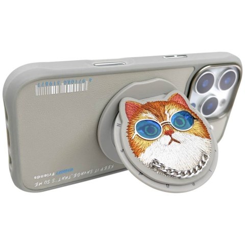 Etui Nimmy Glasses Cool Cat MagSafe do iPhone 16 Pro Max szary