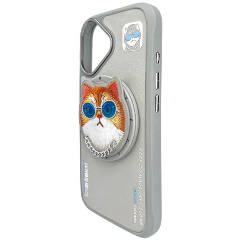 Etui Nimmy Glasses Cool Cat MagSafe do iPhone 16 szary