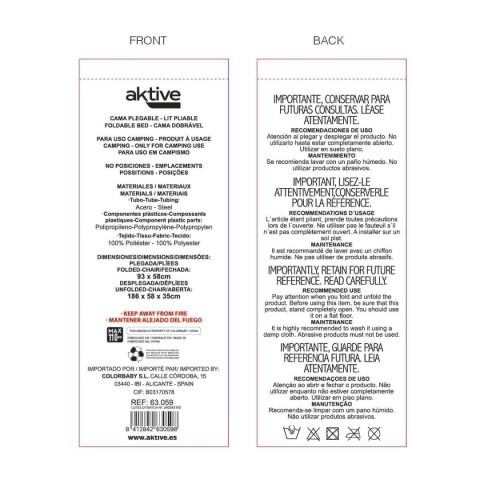 Łóżko składane Aktive 186 x 35 x 58 cm