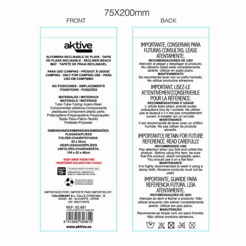 Mata Aktive Stal Tkanina Oxford 600D 155 x 40 x 52 cm