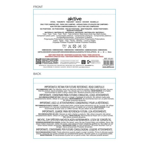 Taboret Aktive Składany Kemping Szary 30 x 32 x 30 cm (4 Sztuk)