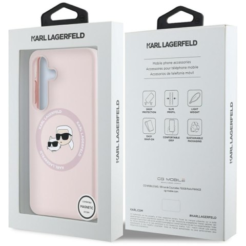 Etui Karl Lagerfeld Silicone Double Heads And Circle MagSafe do Samsung Galaxy S25 różowy