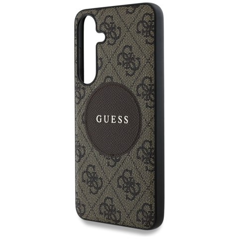 Etui Guess 4G Round Patch Classic Logo MagSafe do Samsung Galaxy S25 brązowy