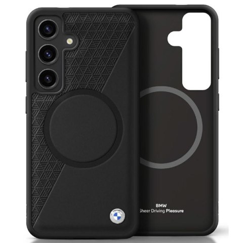 Etui BMW Leather Half Textured MagSafe do Samsung Galaxy S25 czarny