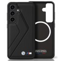 Etui BMW Leather Oversized Stripes MagSafe do Samsung Galaxy S25 czarny