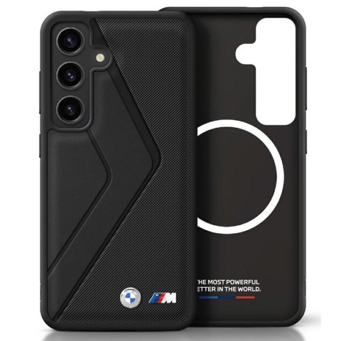 Etui BMW Leather Oversized Stripes MagSafe do Samsung Galaxy S25 czarny