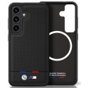 Etui BMW Leather Tricolor Stripe MagSafe do Samsung Galaxy S25 czarny