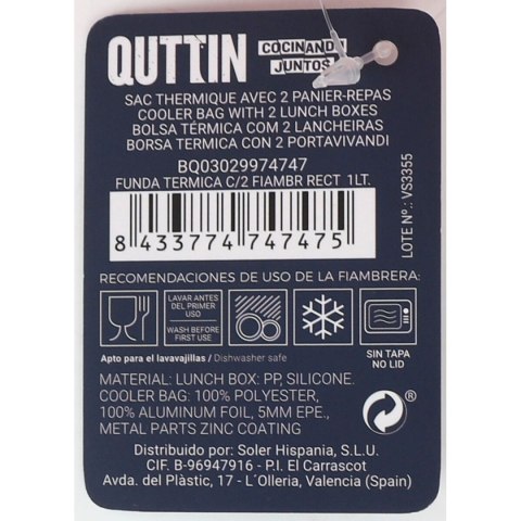 Torba termiczna Quttin Pojemnik na Lunch Prostokątny 21,5 x 15 x 13,5 cm (8 Sztuk)