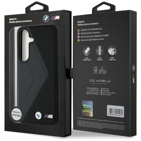 Etui BMW Leather Oversized Stripes MagSafe do Samsung Galaxy S25 czarny