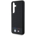 Etui BMW Leather Tricolor Stripe MagSafe do Samsung Galaxy S25 czarny