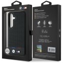 Etui BMW Leather Tricolor Stripe MagSafe do Samsung Galaxy S25 czarny