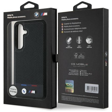 Etui BMW Leather Tricolor Stripe MagSafe do Samsung Galaxy S25 czarny