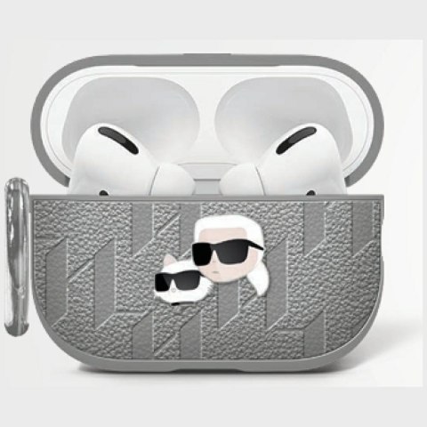 Etui Karl Lagerfeld Monogram Karl & Choupette Head do AirPods 4 srebrny