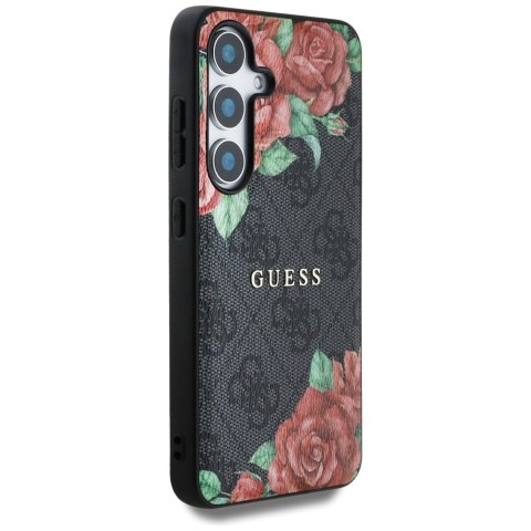 Etui Guess Leather 4G Flowers Print Metal Classic Logo MagSafe Samsung Galaxy S25 czarny